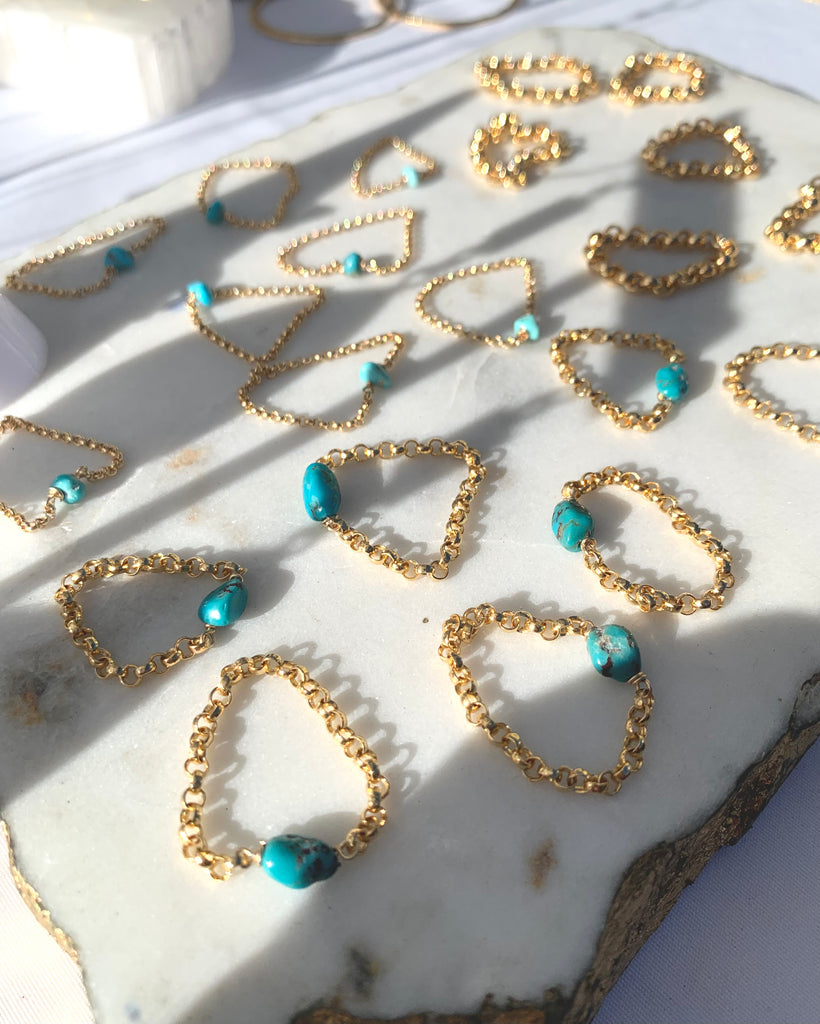 Turquoise chunky chain ring