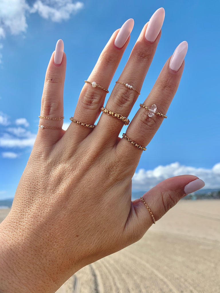 Delicate pearl chain ring