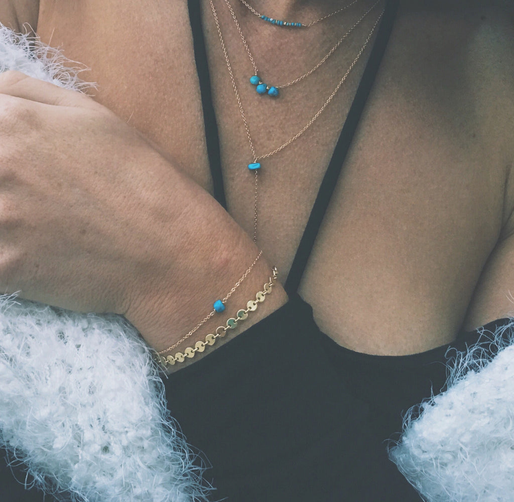 Gold String Bracelet #1 | 1 tiny turquoise gem